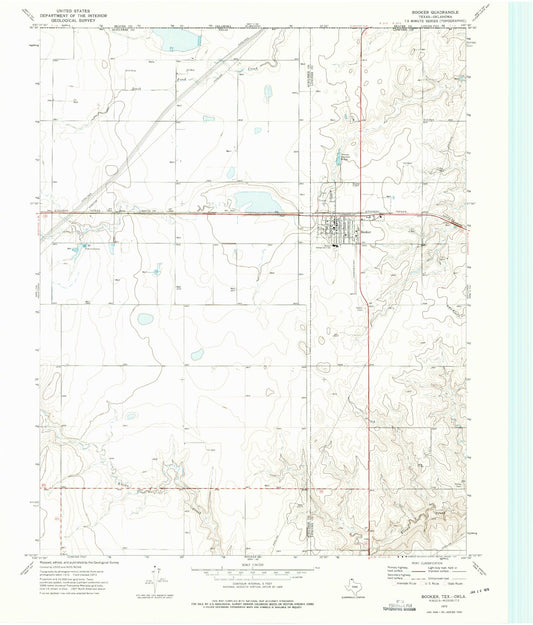 Classic USGS Booker Texas 7.5'x7.5' Topo Map Image