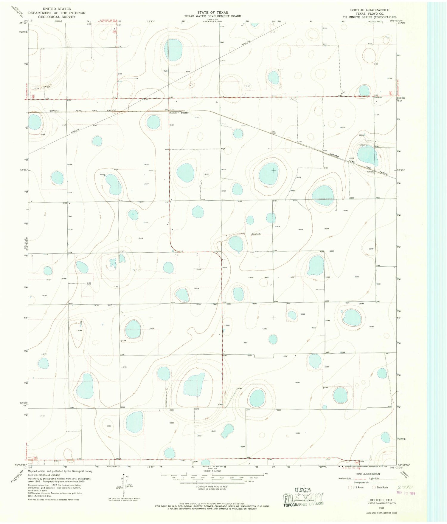 Classic USGS Boothe Texas 7.5'x7.5' Topo Map Image