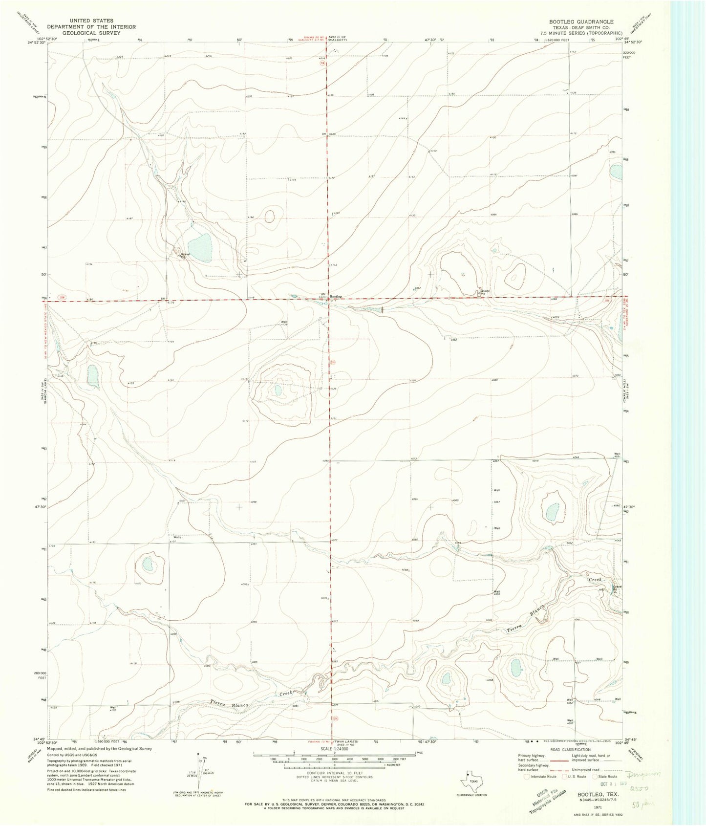 Classic USGS Bootleg Texas 7.5'x7.5' Topo Map Image
