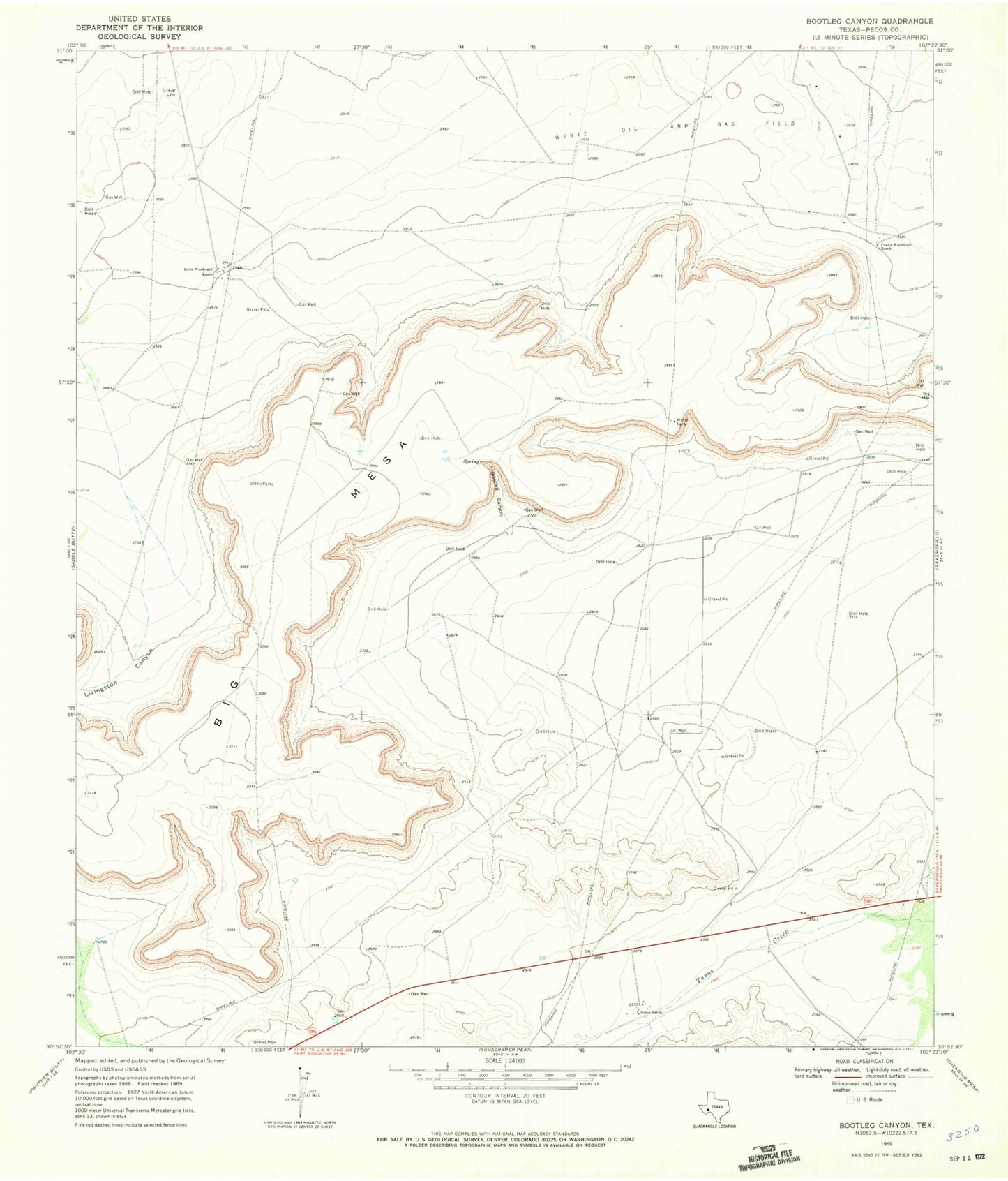 Classic USGS Bootleg Canyon Texas 7.5'x7.5' Topo Map Image