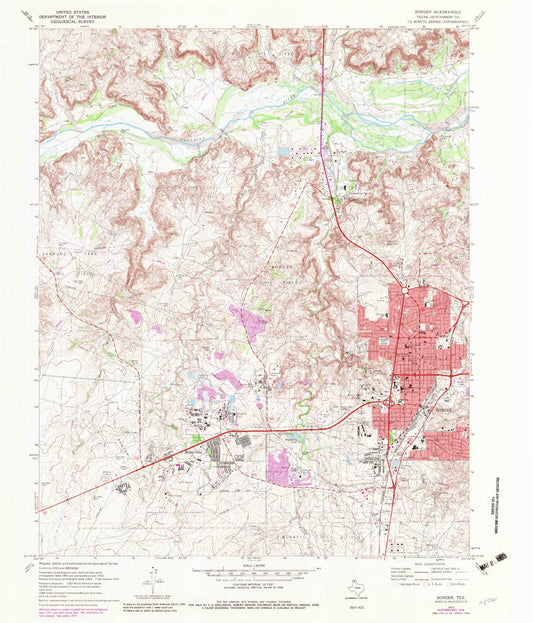 Classic USGS Borger Texas 7.5'x7.5' Topo Map Image