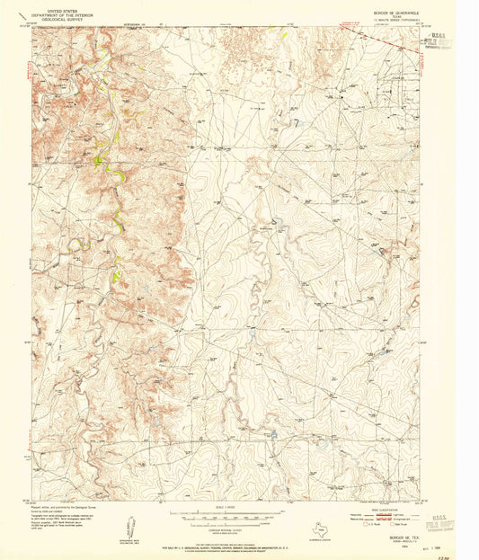 Classic USGS Borger SE Texas 7.5'x7.5' Topo Map Image