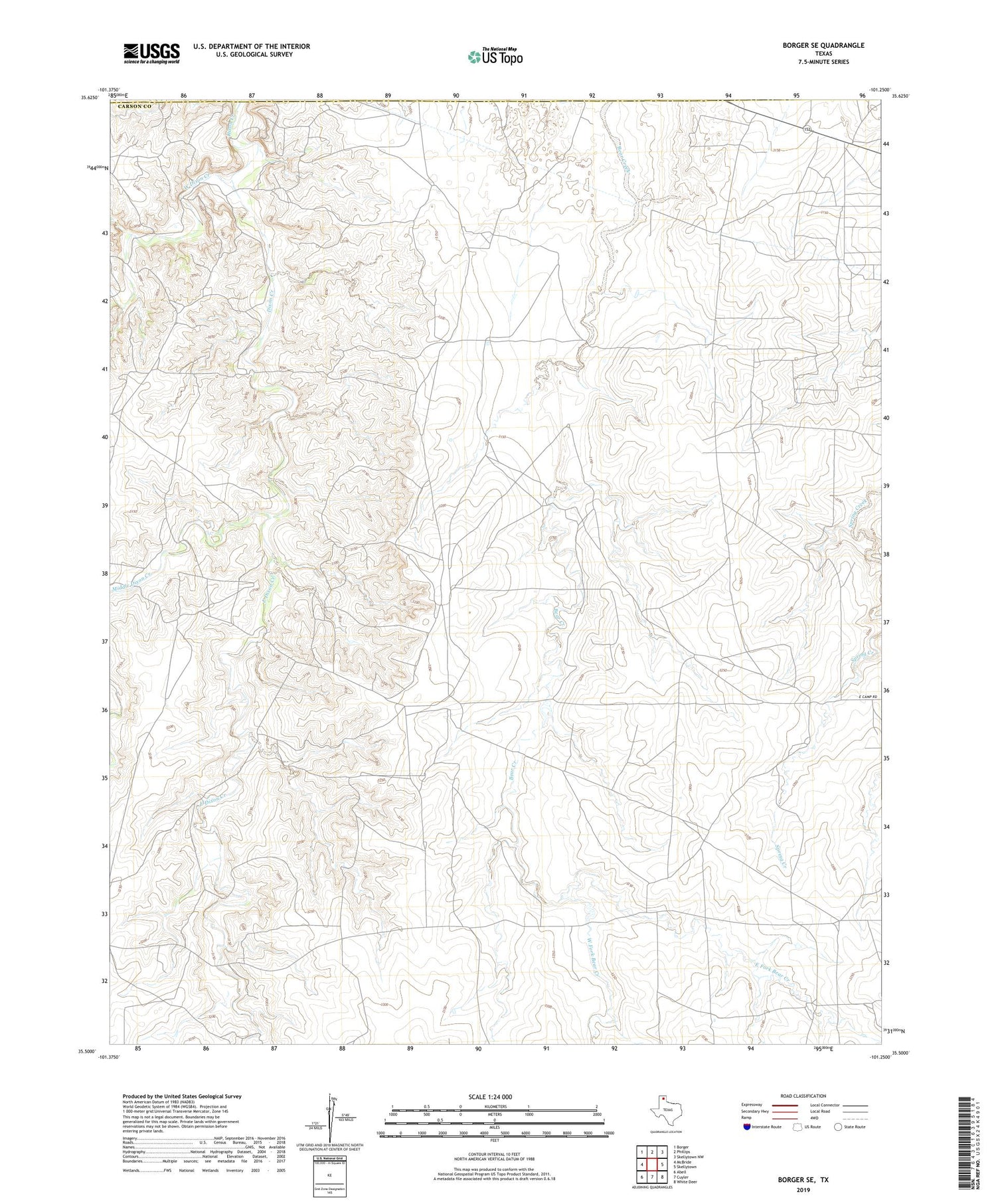 Borger SE Texas US Topo Map Image