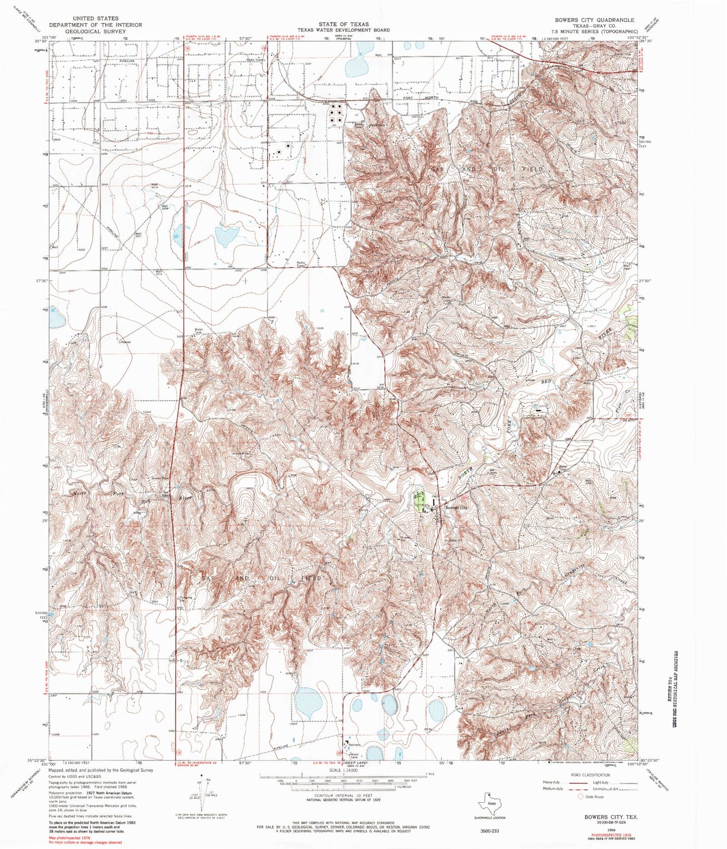 Classic USGS Bowers City Texas 7.5'x7.5' Topo Map Image