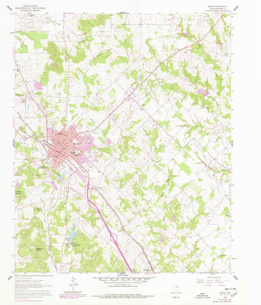 Classic USGS Bowie Texas 7.5'x7.5' Topo Map Image