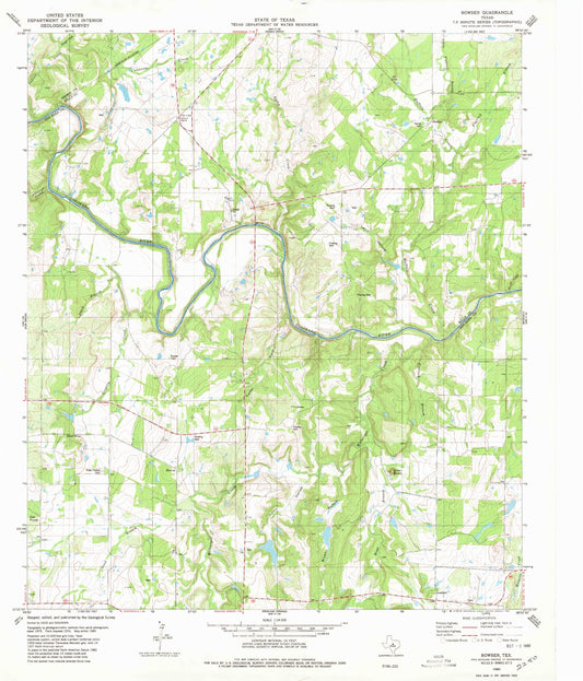 Classic USGS Bowser Texas 7.5'x7.5' Topo Map Image