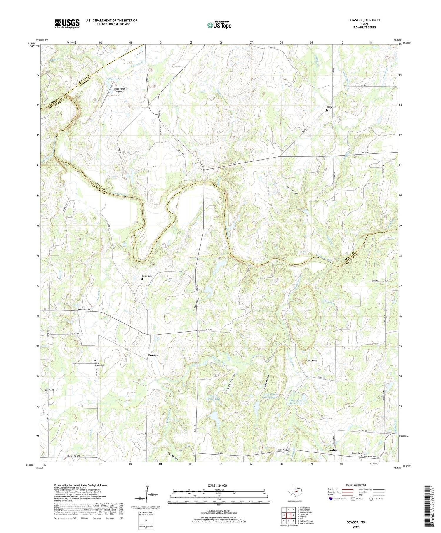 Bowser Texas US Topo Map Image