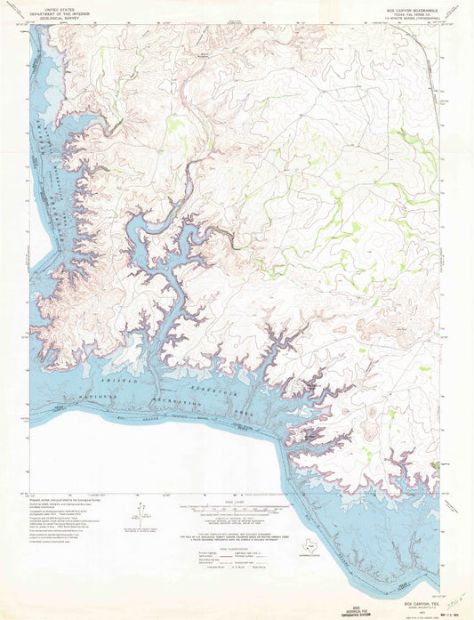 Classic USGS Box Canyon Texas 7.5'x7.5' Topo Map Image