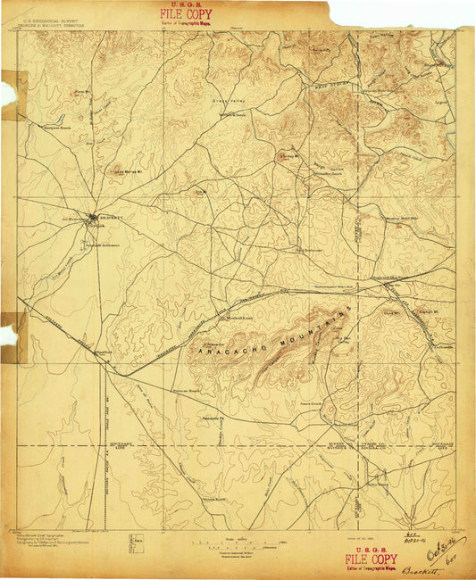 Historic 1896 Brackettville Texas 30'x30' Topo Map Image
