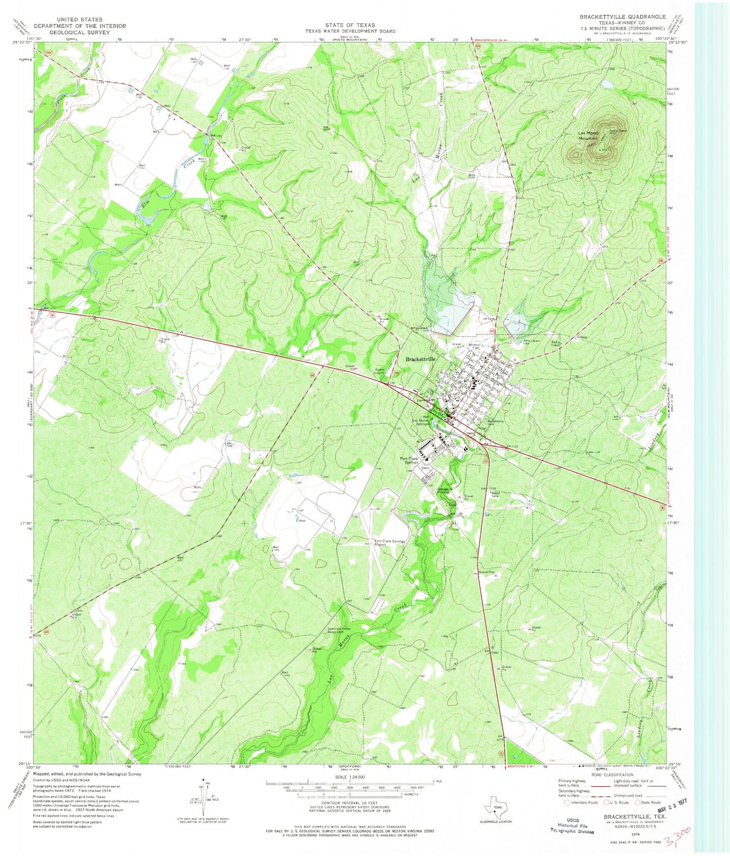 Classic USGS Brackettville Texas 7.5'x7.5' Topo Map Image
