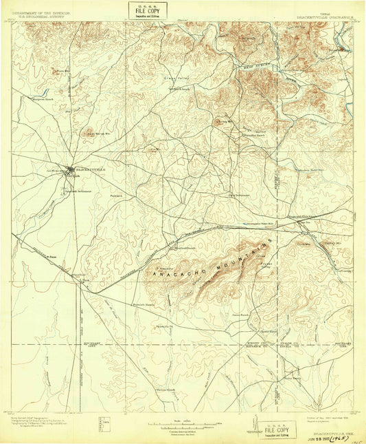 Historic 1897 Brackettville Texas 30'x30' Topo Map Image