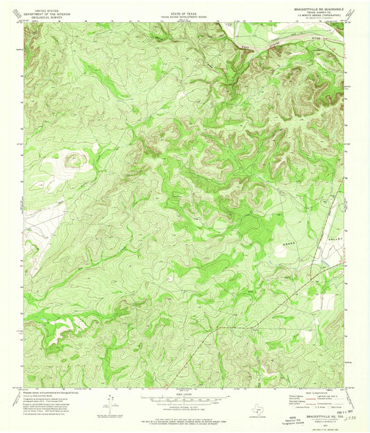 Classic USGS Brackettville NE Texas 7.5'x7.5' Topo Map Image