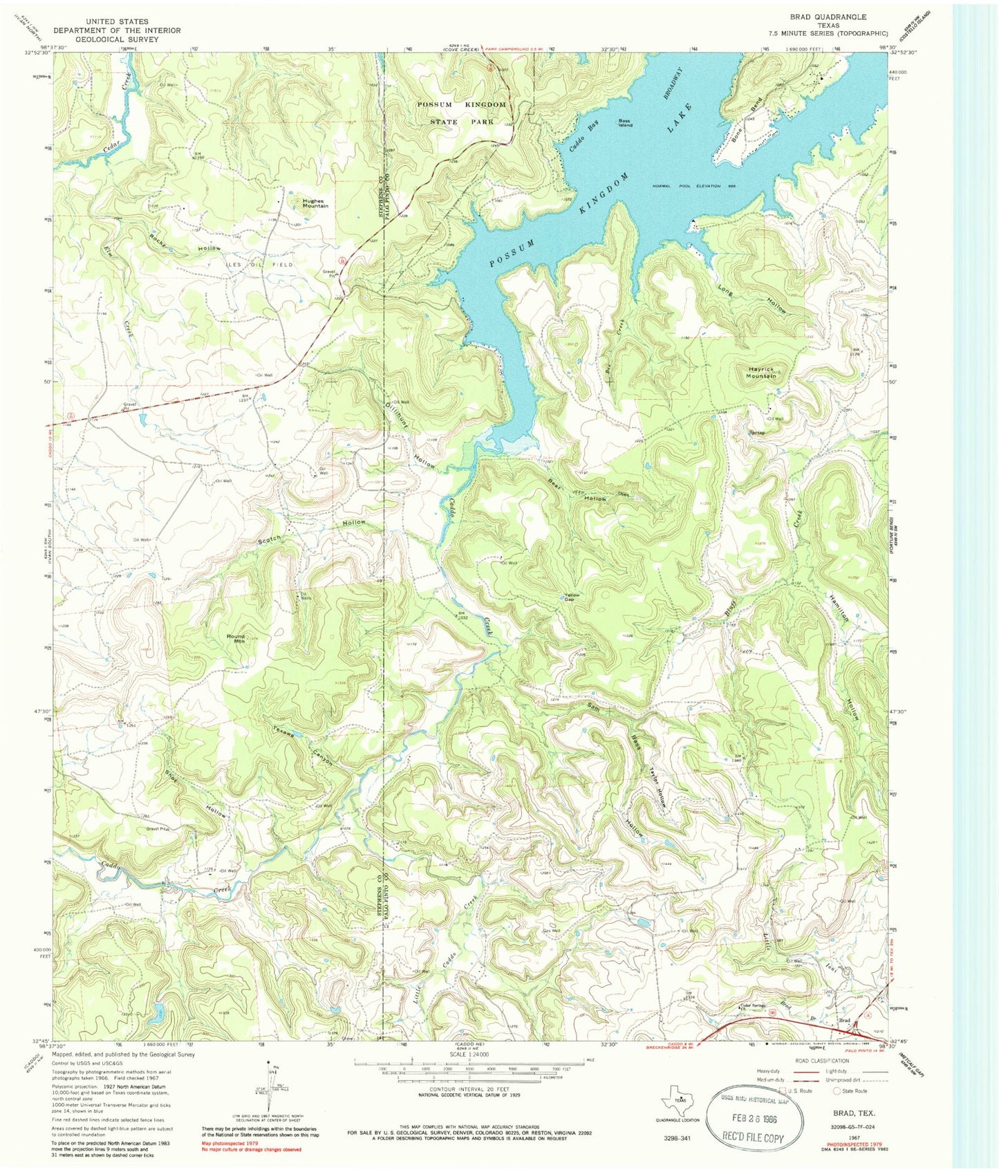 Classic USGS Brad Texas 7.5'x7.5' Topo Map Image