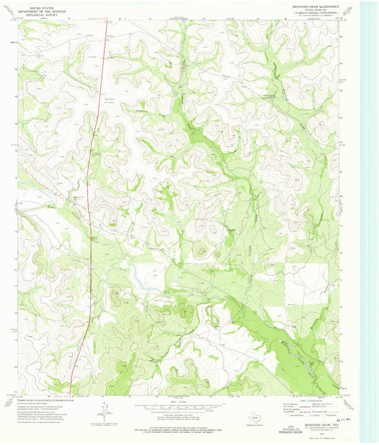 Classic USGS Bradford Draw Texas 7.5'x7.5' Topo Map Image