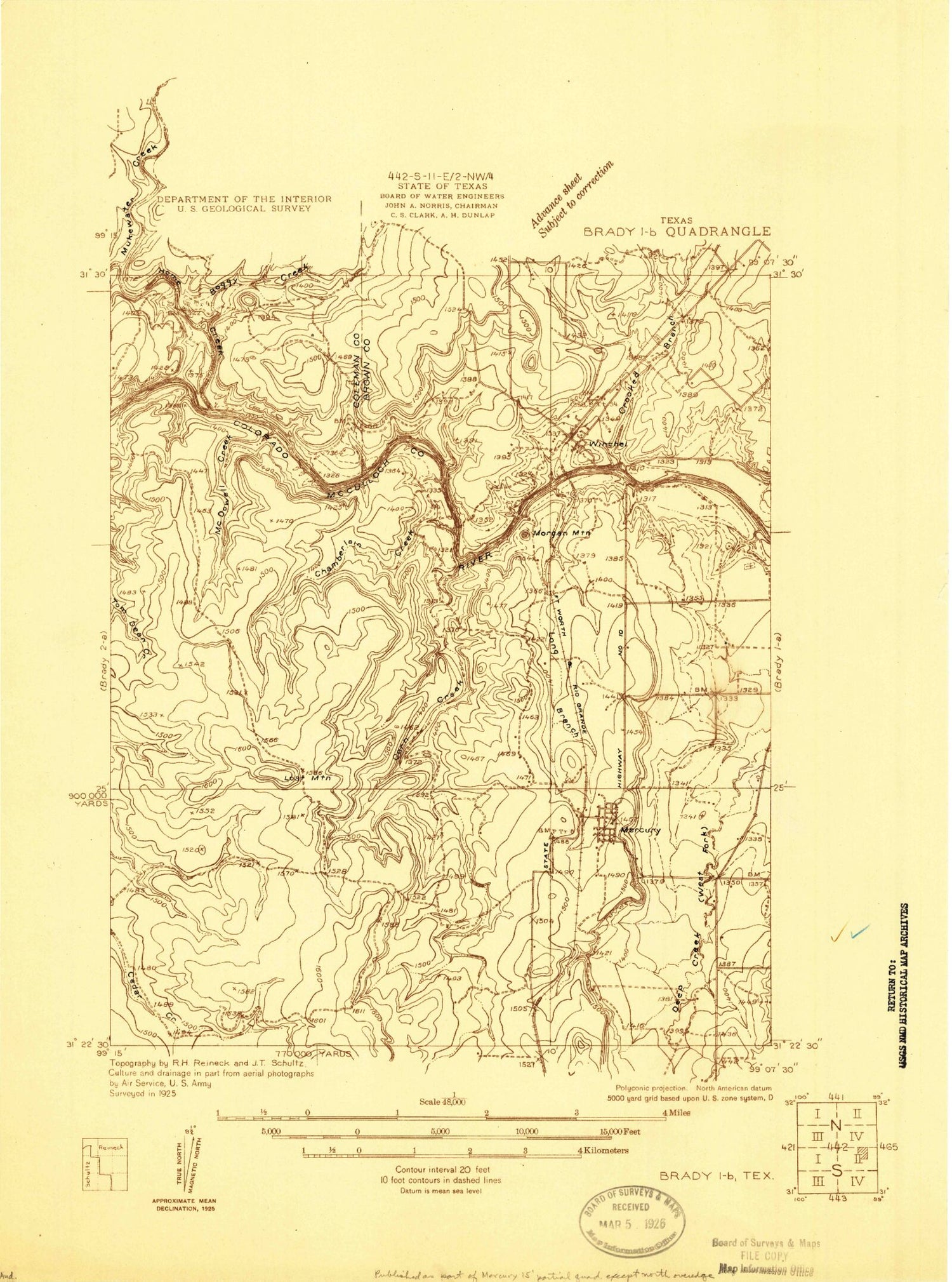 Classic USGS Mercury Texas 7.5'x7.5' Topo Map Image