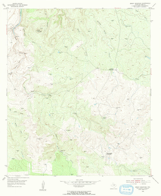 Classic USGS Brady Mountain Texas 7.5'x7.5' Topo Map Image