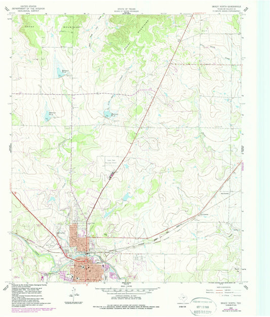 Classic USGS Brady North Texas 7.5'x7.5' Topo Map Image