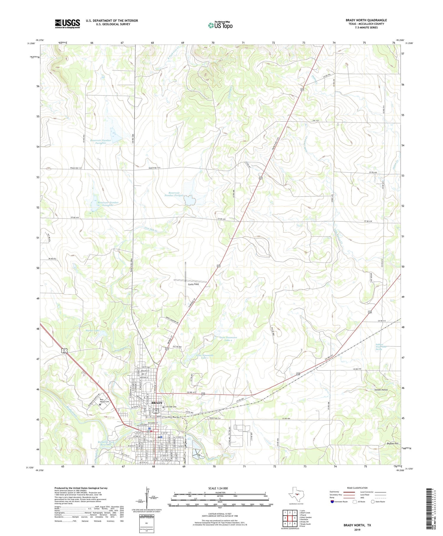 Brady North Texas US Topo Map Image