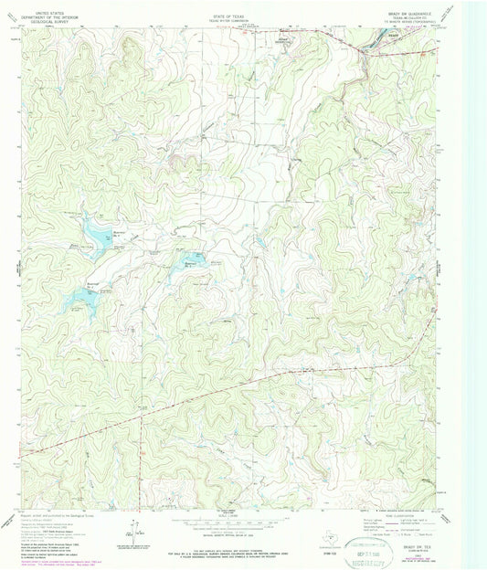 Classic USGS Brady SW Texas 7.5'x7.5' Topo Map Image