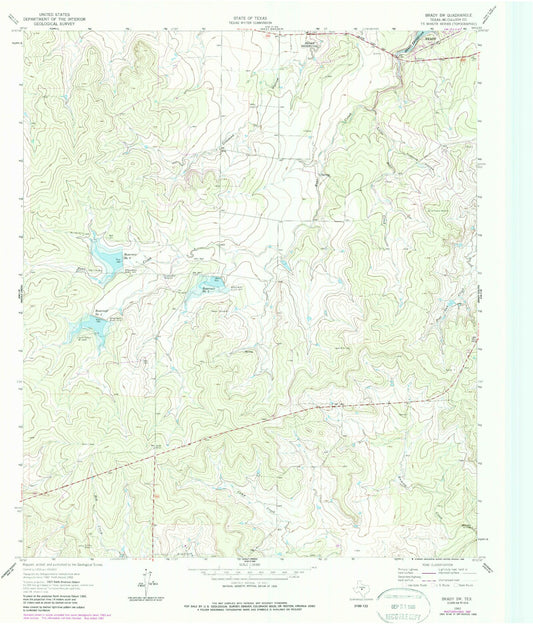 Classic USGS Brady SW Texas 7.5'x7.5' Topo Map Image