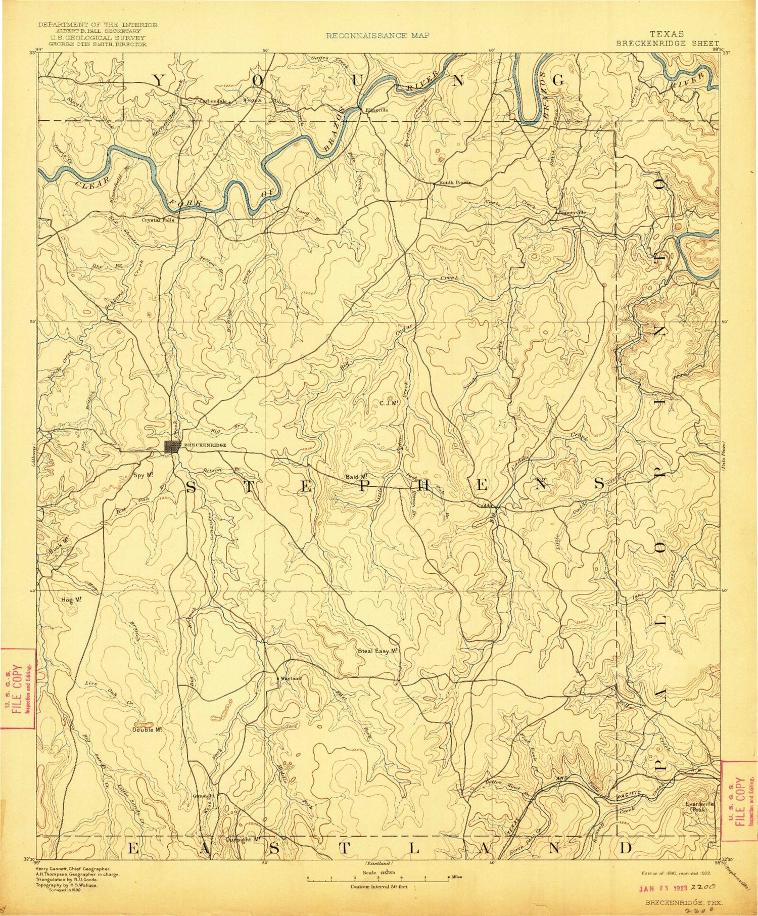 Historic 1890 Breckenridge Texas 30'x30' Topo Map Image