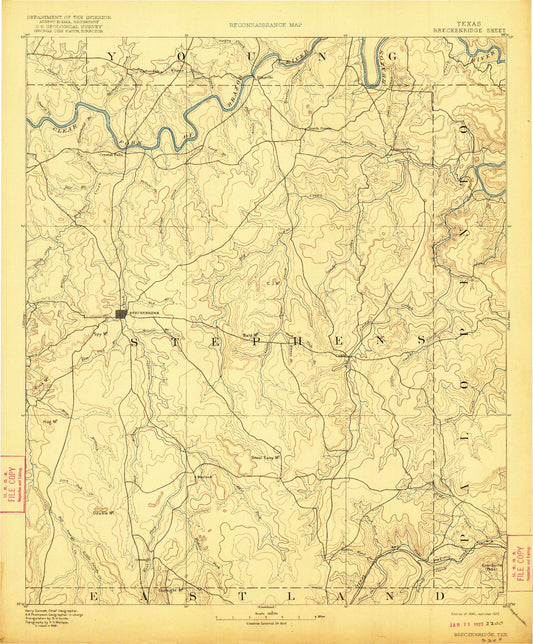 Historic 1890 Breckenridge Texas 30'x30' Topo Map Image