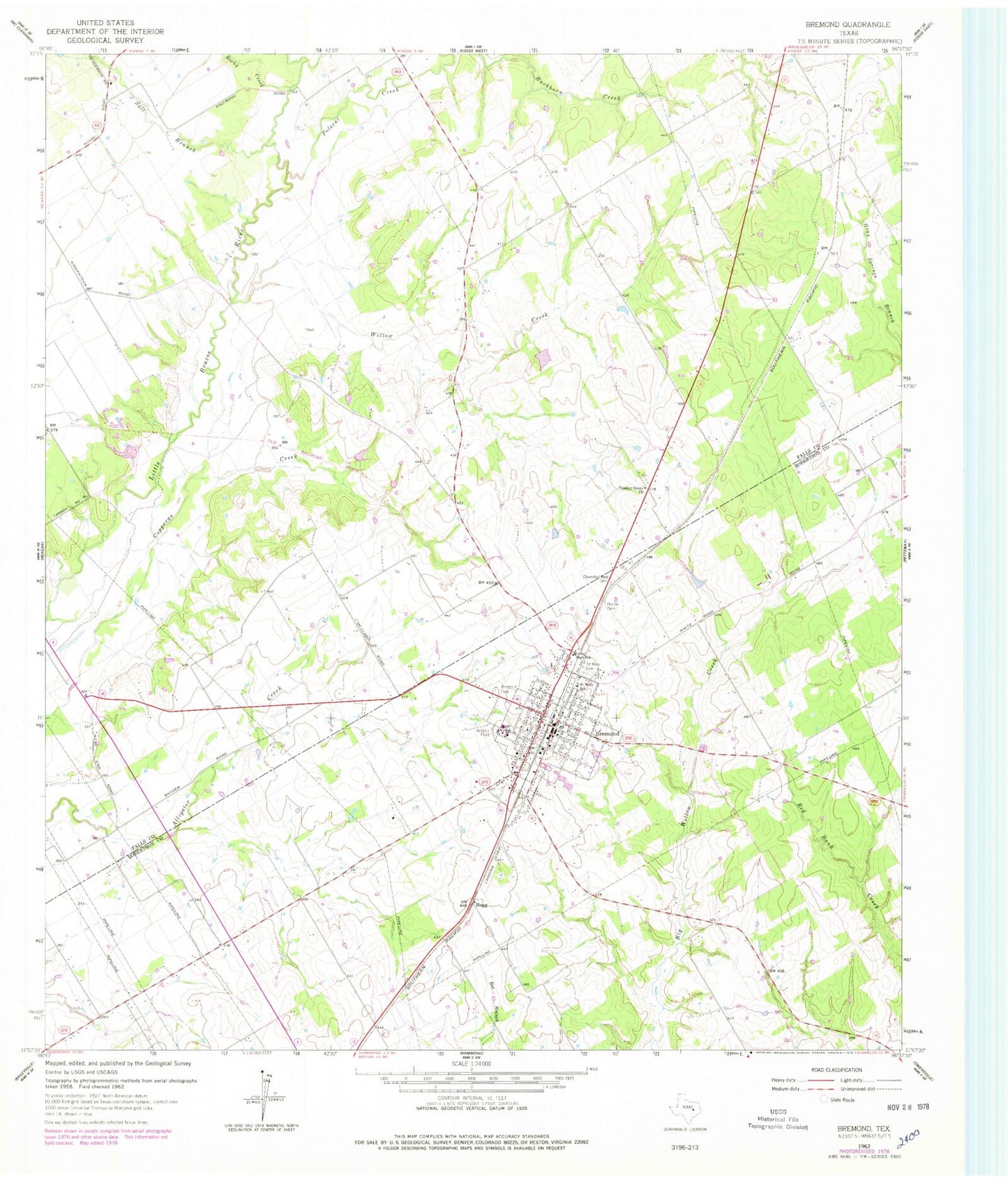 Classic USGS Bremond Texas 7.5'x7.5' Topo Map Image