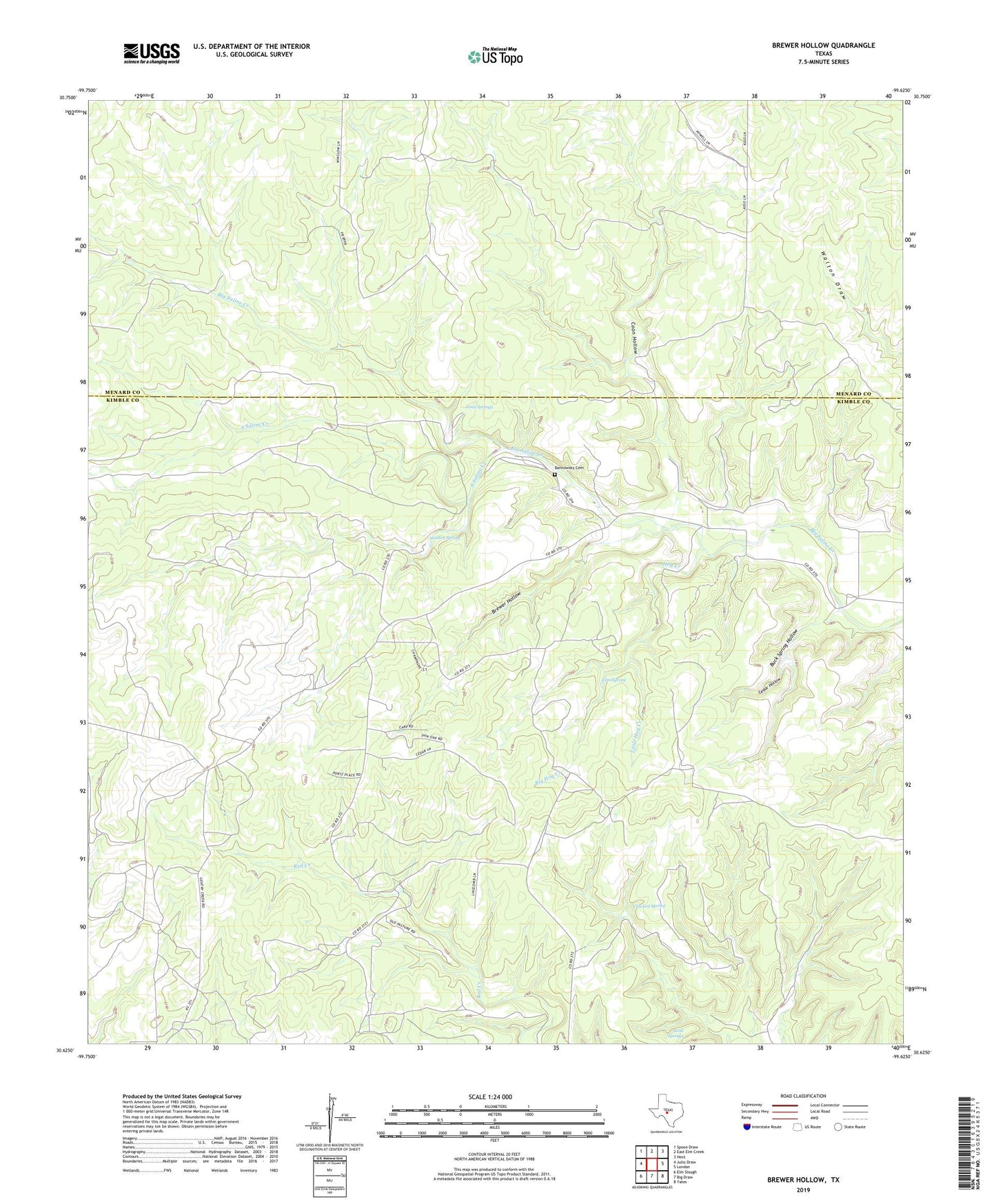 Brewer Hollow Texas US Topo Map Image
