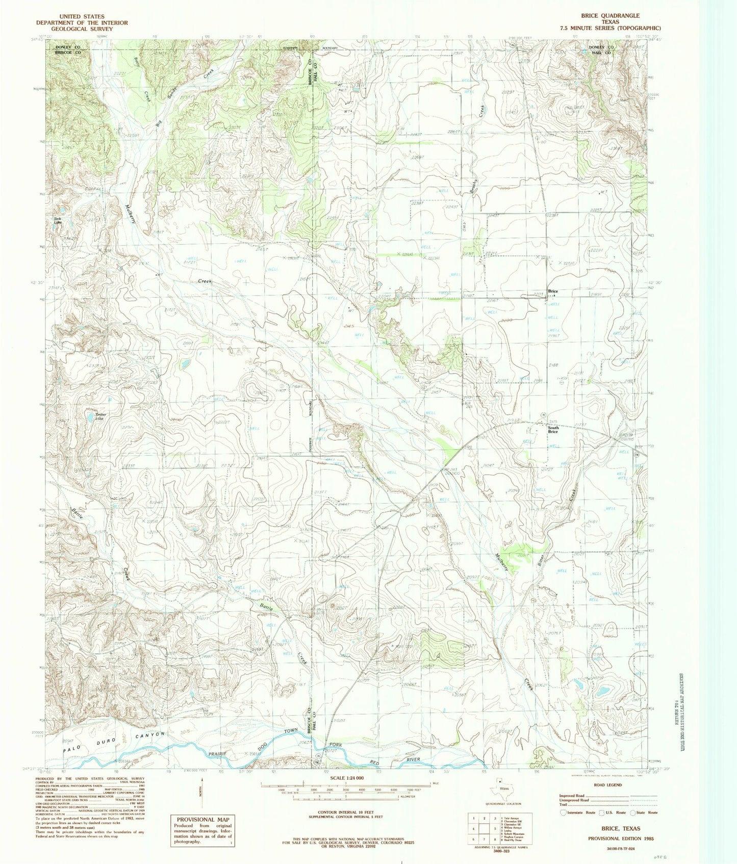 Classic USGS Brice Texas 7.5'x7.5' Topo Map Image