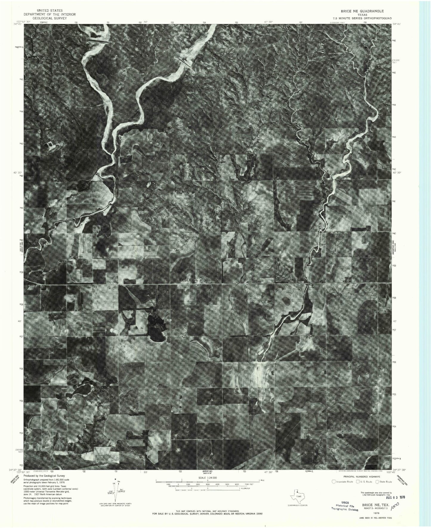 Classic USGS Lesley Texas 7.5'x7.5' Topo Map Image