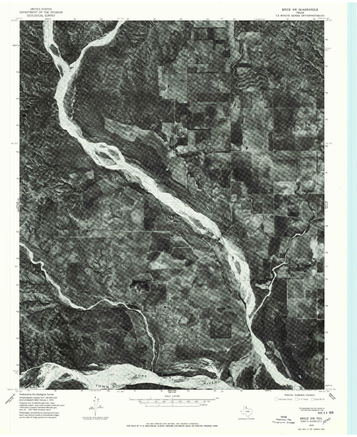Classic USGS Brice Texas 7.5'x7.5' Topo Map Image