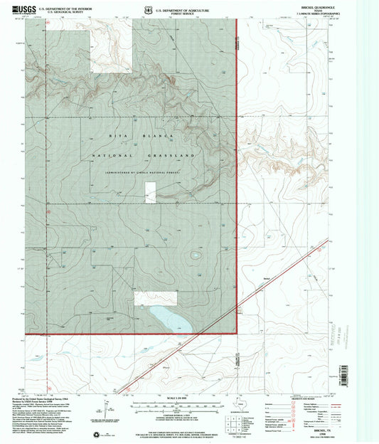 Classic USGS Brickel Texas 7.5'x7.5' Topo Map Image