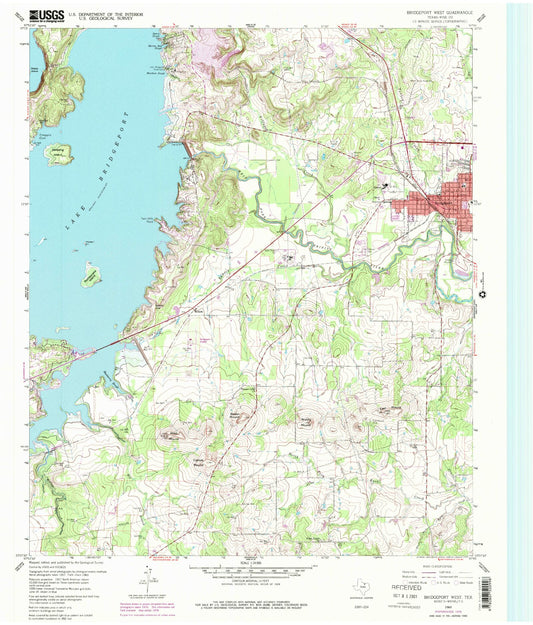 Classic USGS Bridgeport West Texas 7.5'x7.5' Topo Map Image