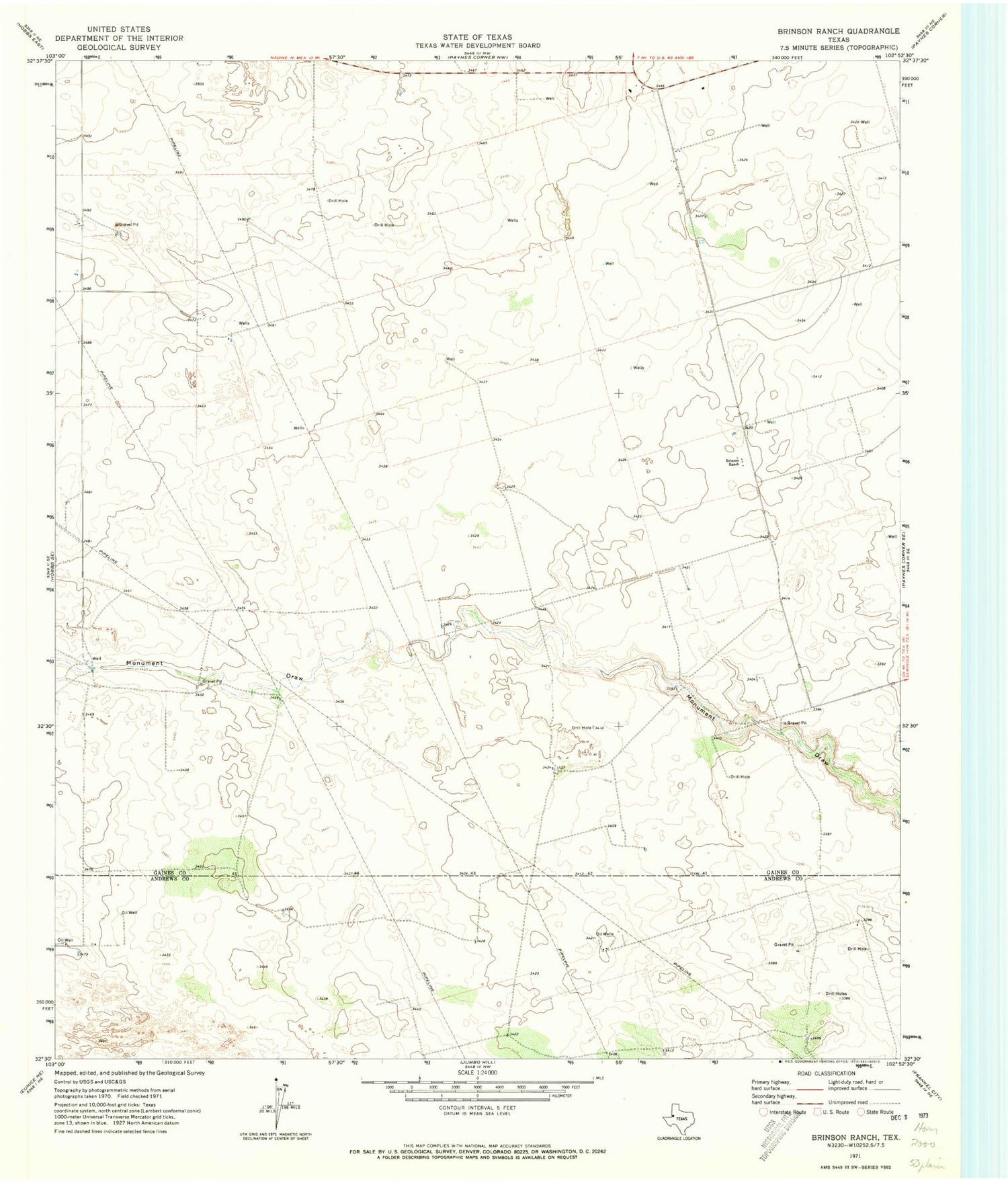 Classic USGS Brinson Ranch Texas 7.5'x7.5' Topo Map Image