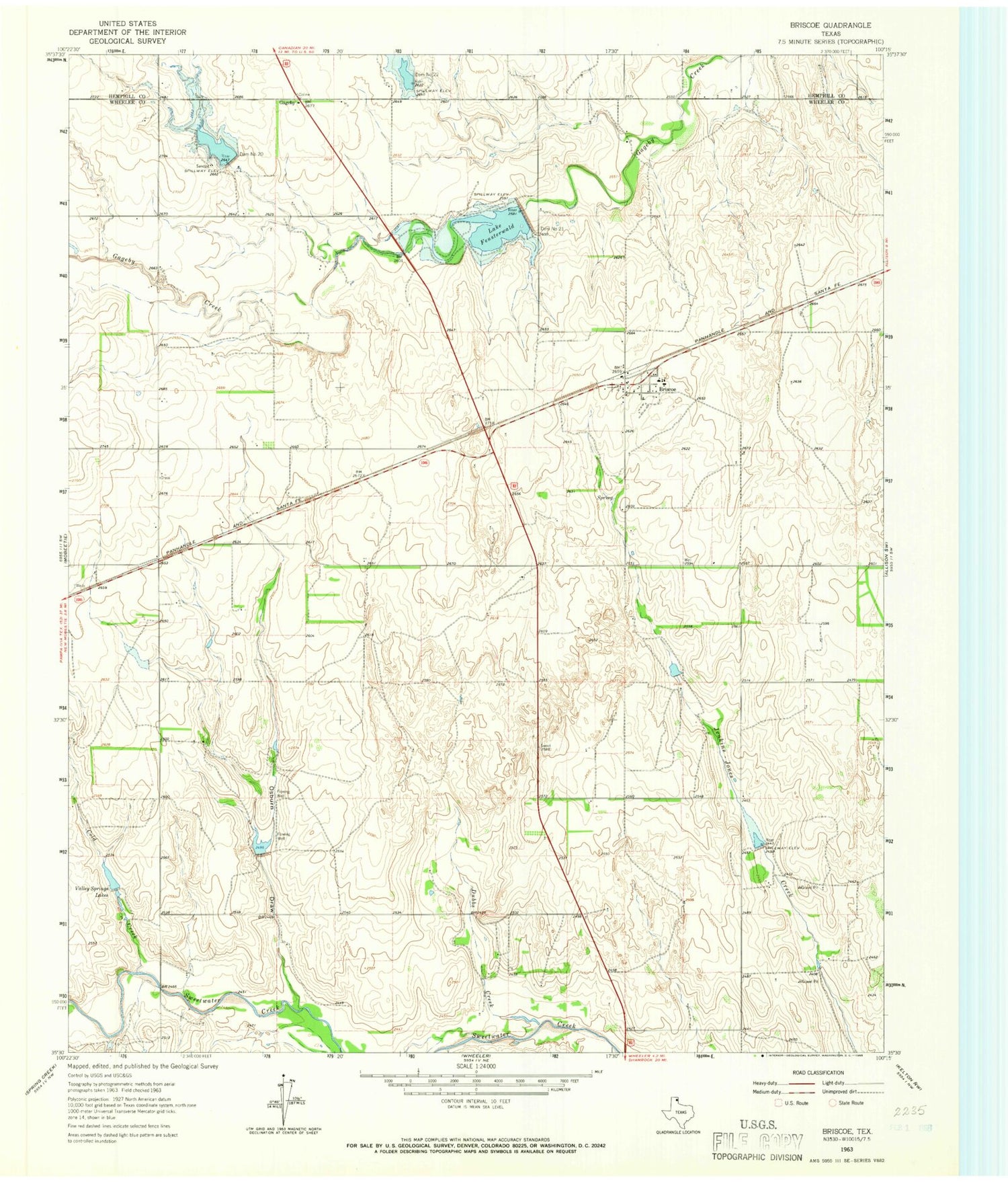 Classic USGS Briscoe Texas 7.5'x7.5' Topo Map Image