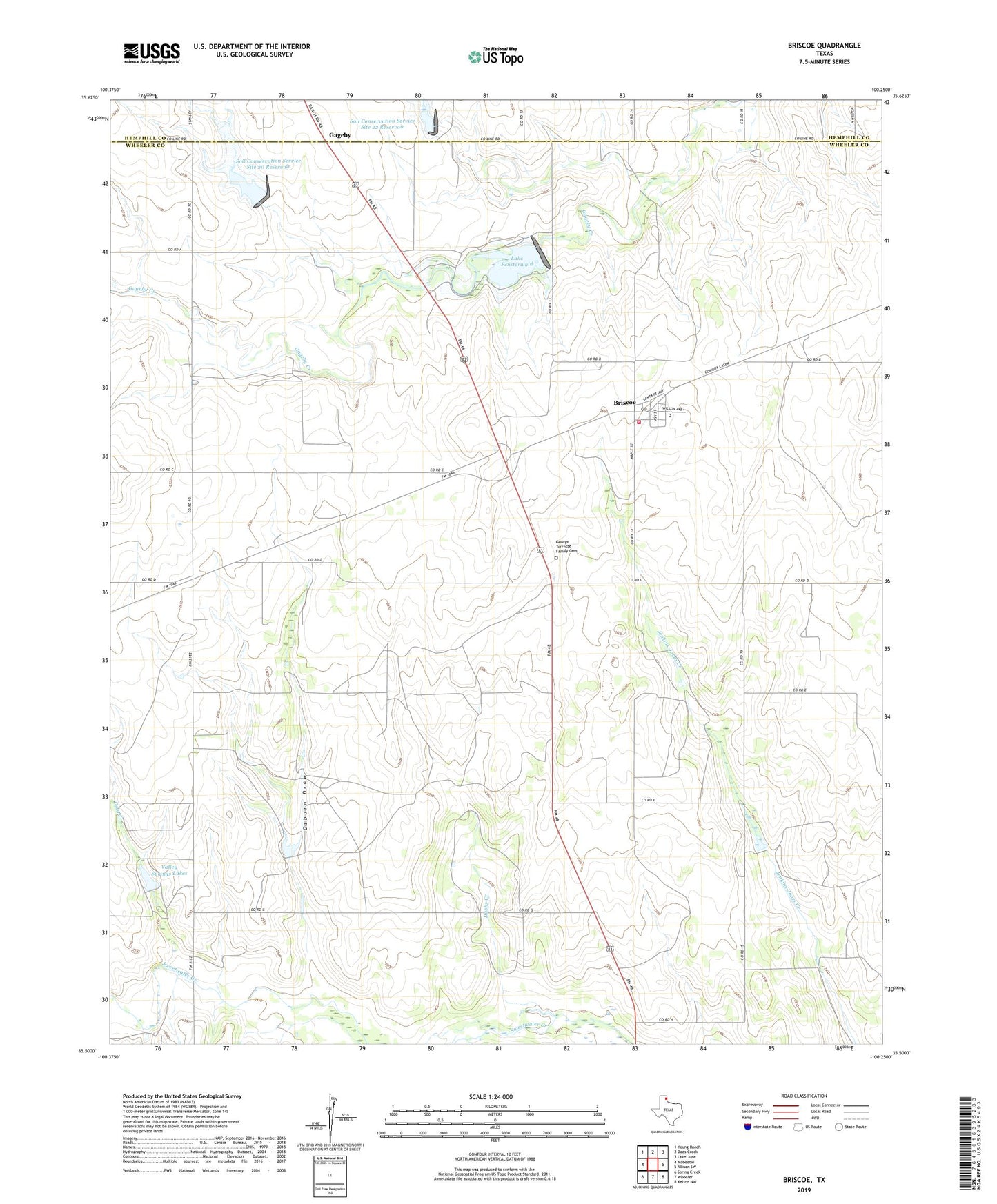 Briscoe Texas US Topo Map Image