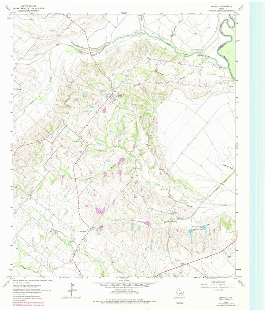 Classic USGS Bristol Texas 7.5'x7.5' Topo Map Image