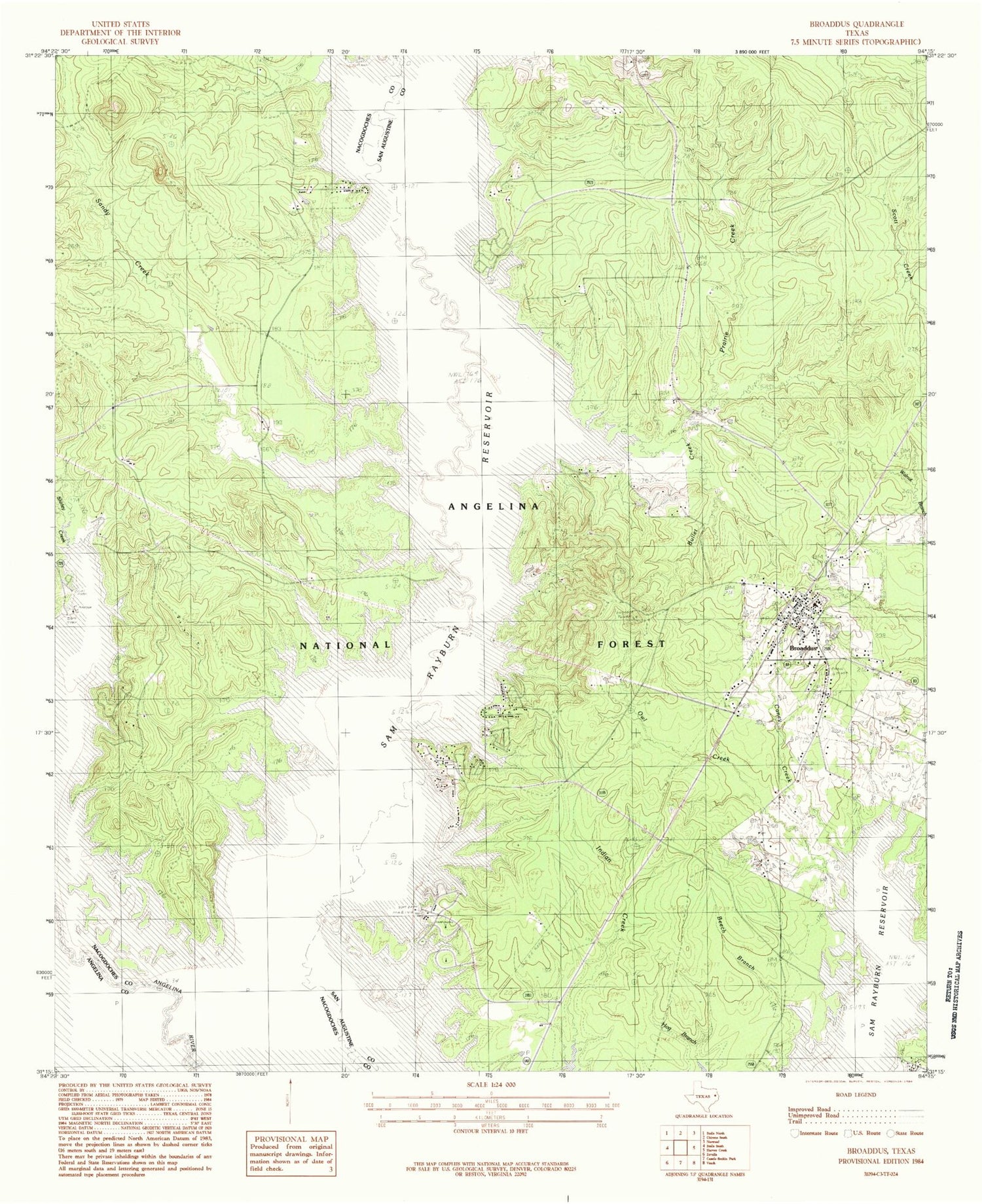 Classic USGS Broaddus Texas 7.5'x7.5' Topo Map Image