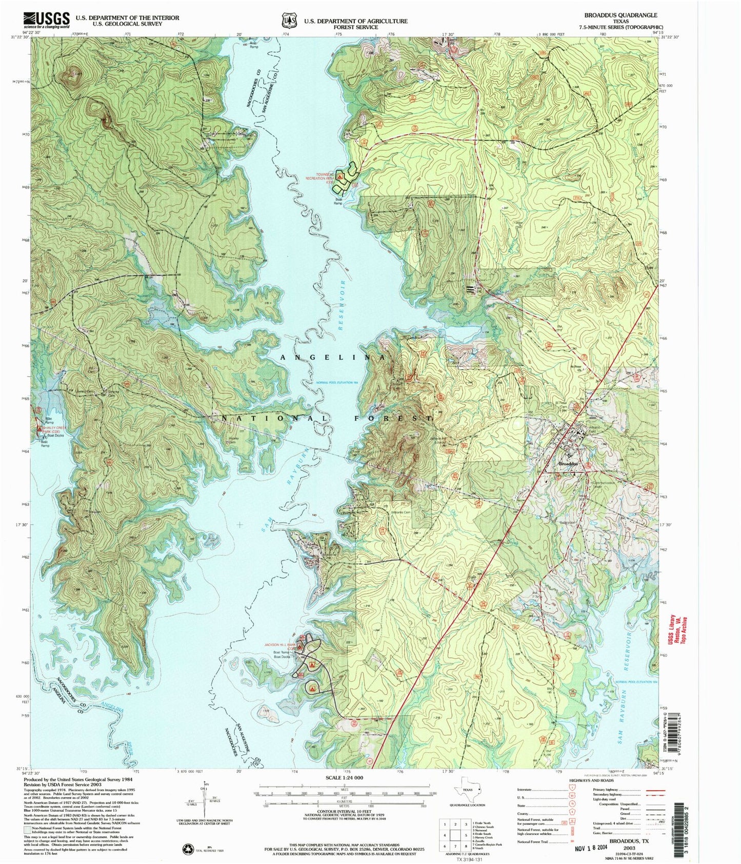 Classic USGS Broaddus Texas 7.5'x7.5' Topo Map Image