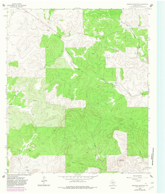 Classic USGS Brokeleg Mountain Texas 7.5'x7.5' Topo Map Image