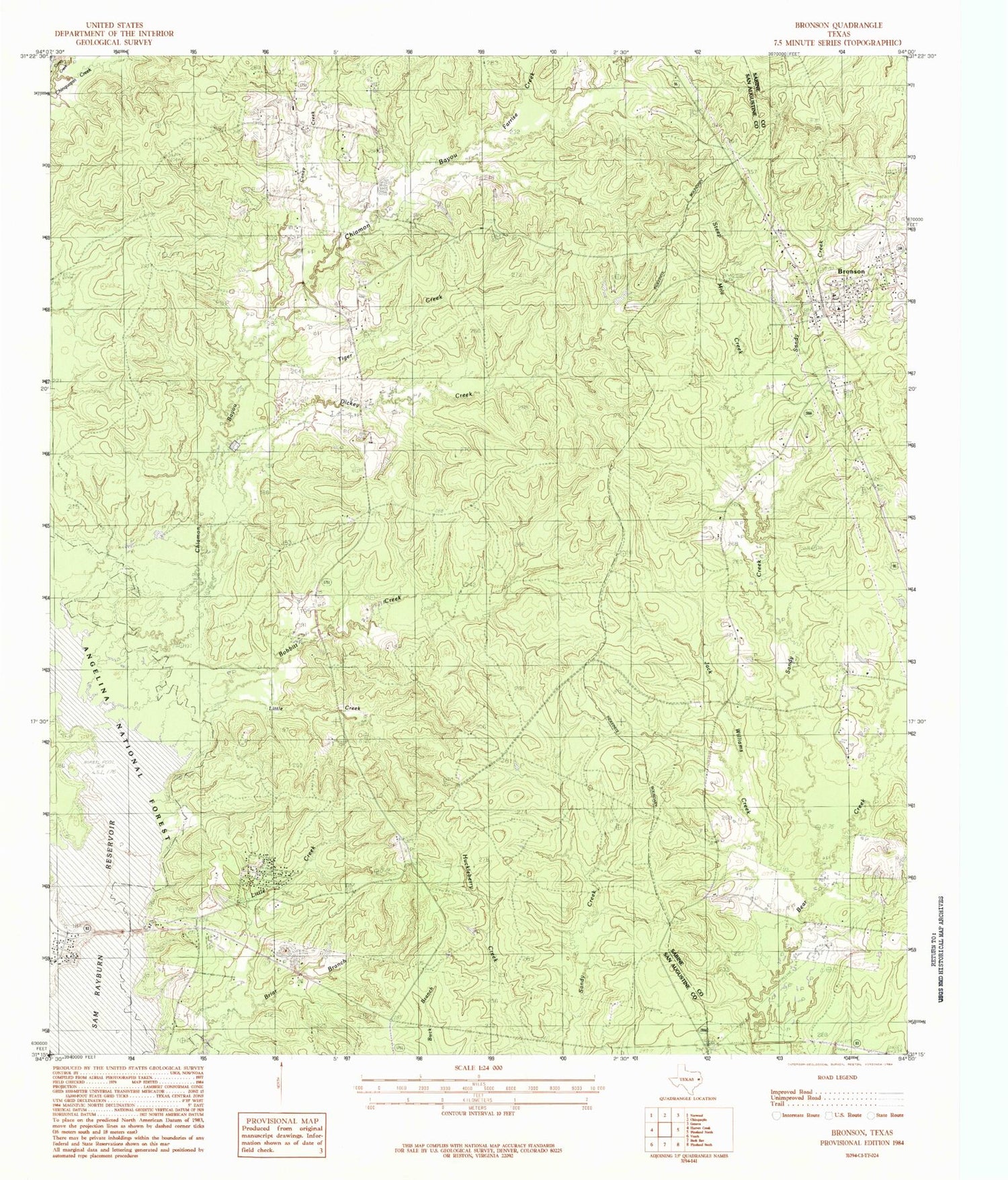 Classic USGS Bronson Texas 7.5'x7.5' Topo Map Image