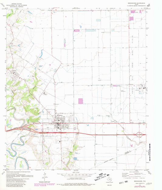 Classic USGS Brookshire Texas 7.5'x7.5' Topo Map Image