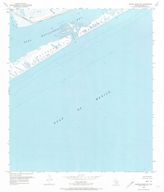 Classic USGS Brown Cedar Cut Texas 7.5'x7.5' Topo Map Image