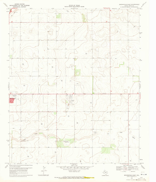 Classic USGS Brownfield East Texas 7.5'x7.5' Topo Map Image