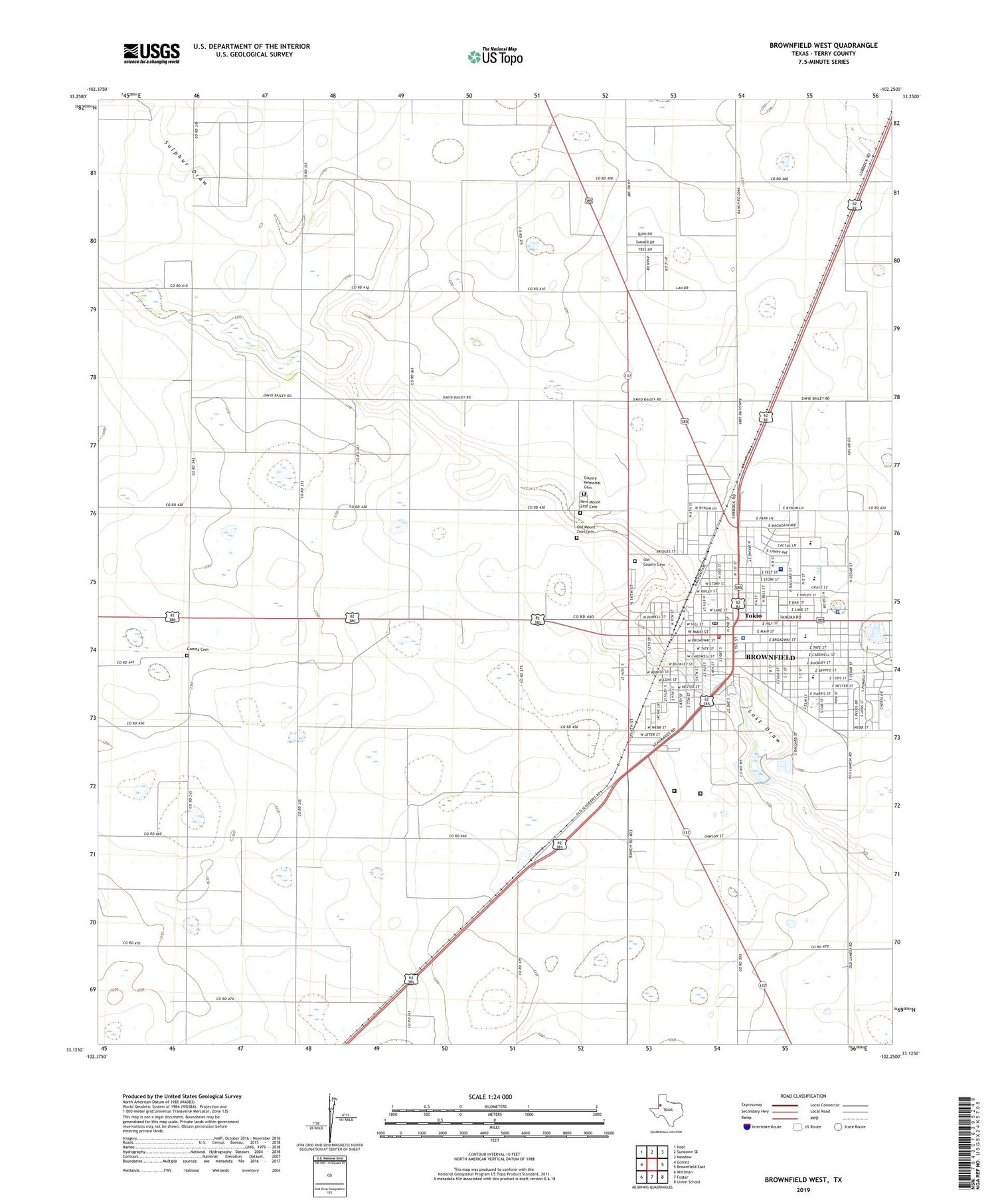 Brownfield West Texas US Topo Map Image