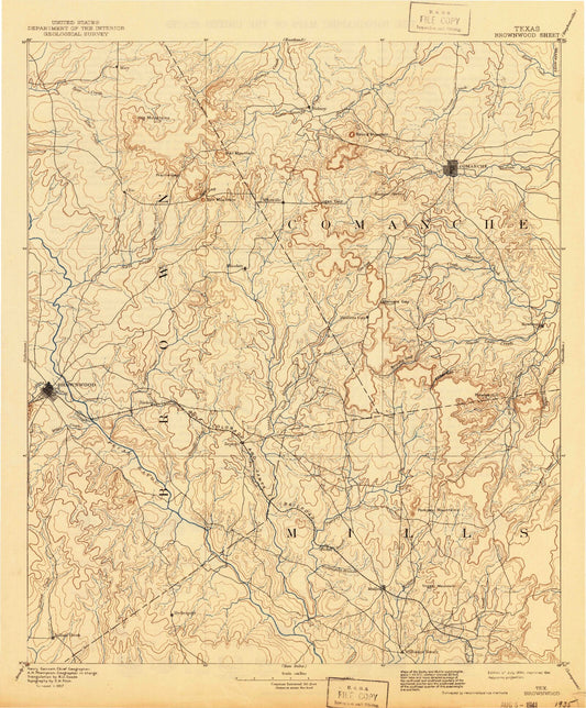 Historic 1894 Brownwood Texas 30'x30' Topo Map Image
