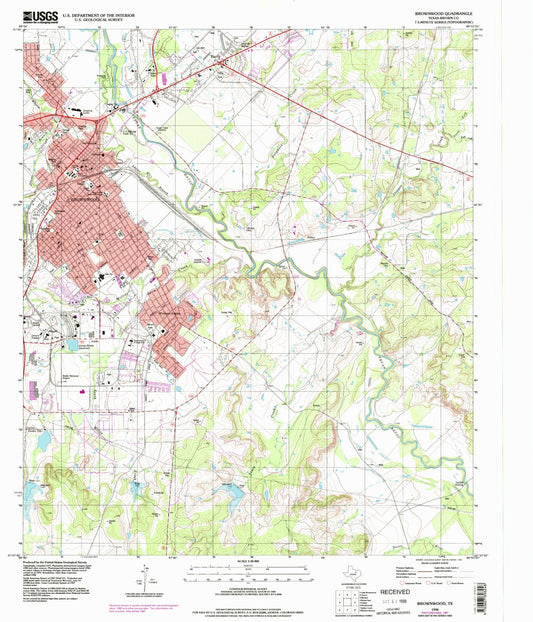Classic USGS Brownwood Texas 7.5'x7.5' Topo Map Image