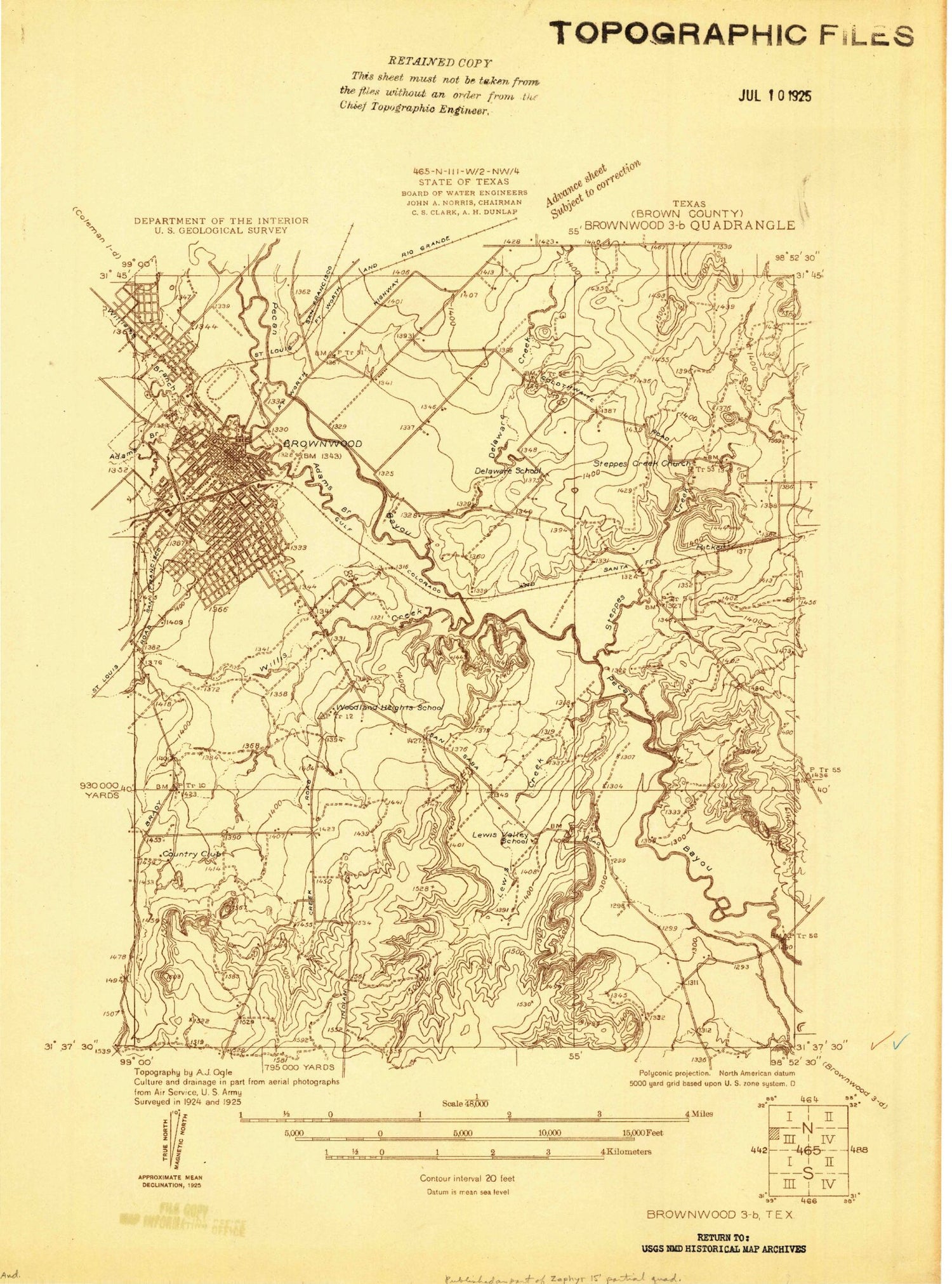 Classic USGS Brownwood Texas 7.5'x7.5' Topo Map Image