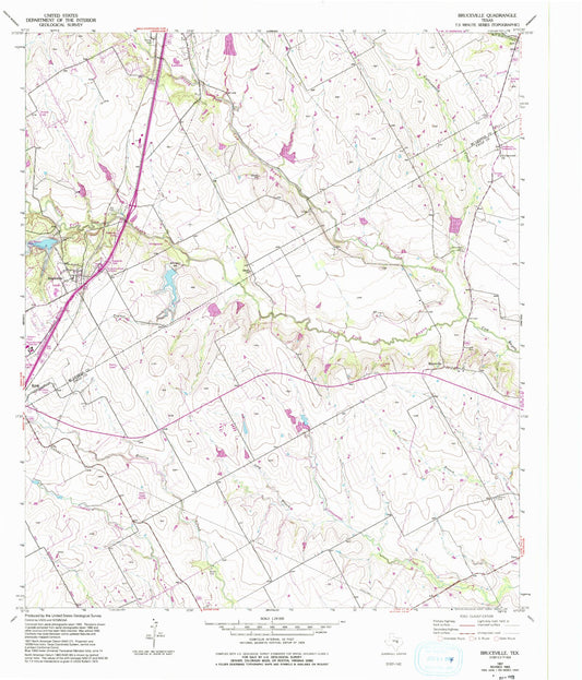 Classic USGS Bruceville Texas 7.5'x7.5' Topo Map Image