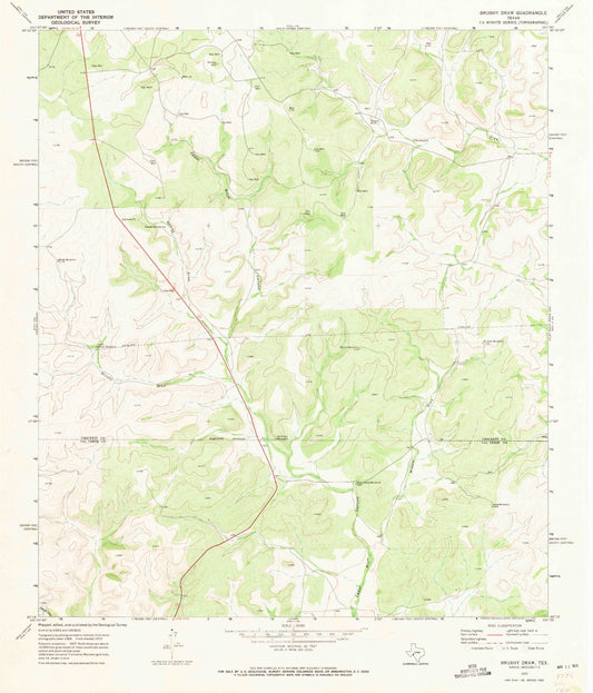 Classic USGS Brushy Draw Texas 7.5'x7.5' Topo Map Image
